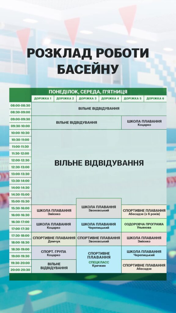 Розклад роботи басейну Академія спорту
