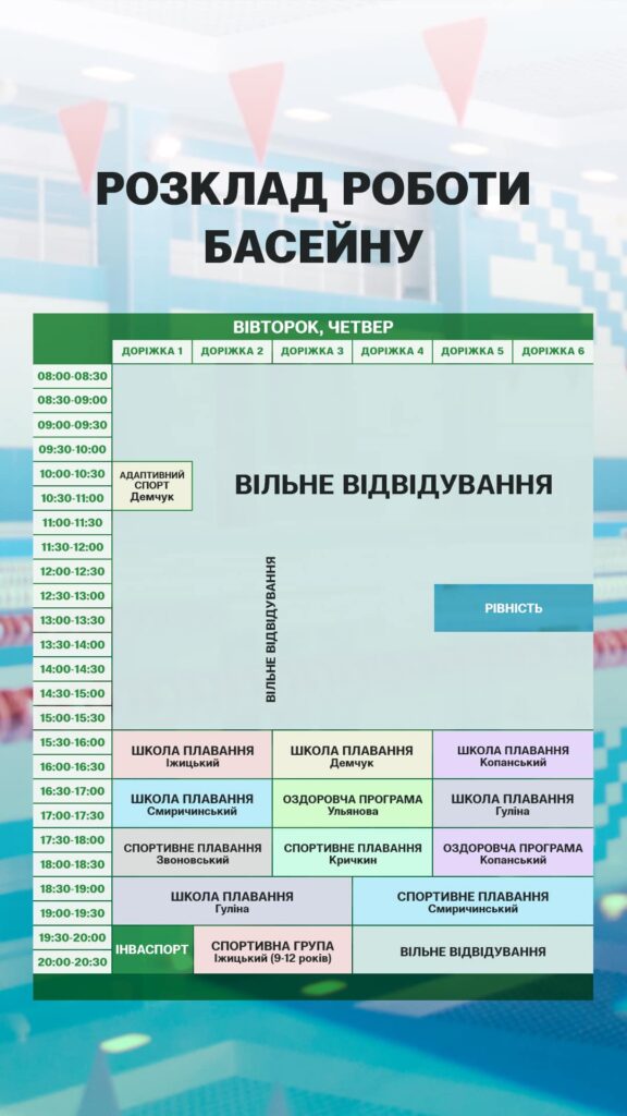 Розклад роботи басейну Академія спорту