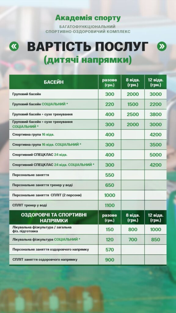 Прайс на детские услуги